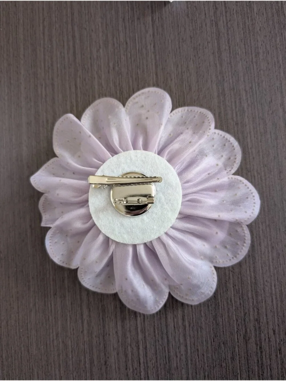 Large  Purple 3D Fabric Flower Brooch Multi‑Layer Mesh Applique with Rhinestones